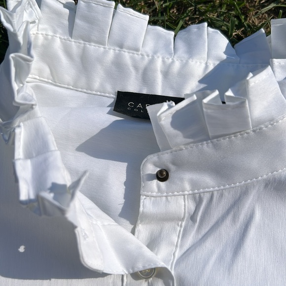 NWT Carlisle Althea WHITE Stretch cotton Ruffle Blouse - Picture 12 of 16